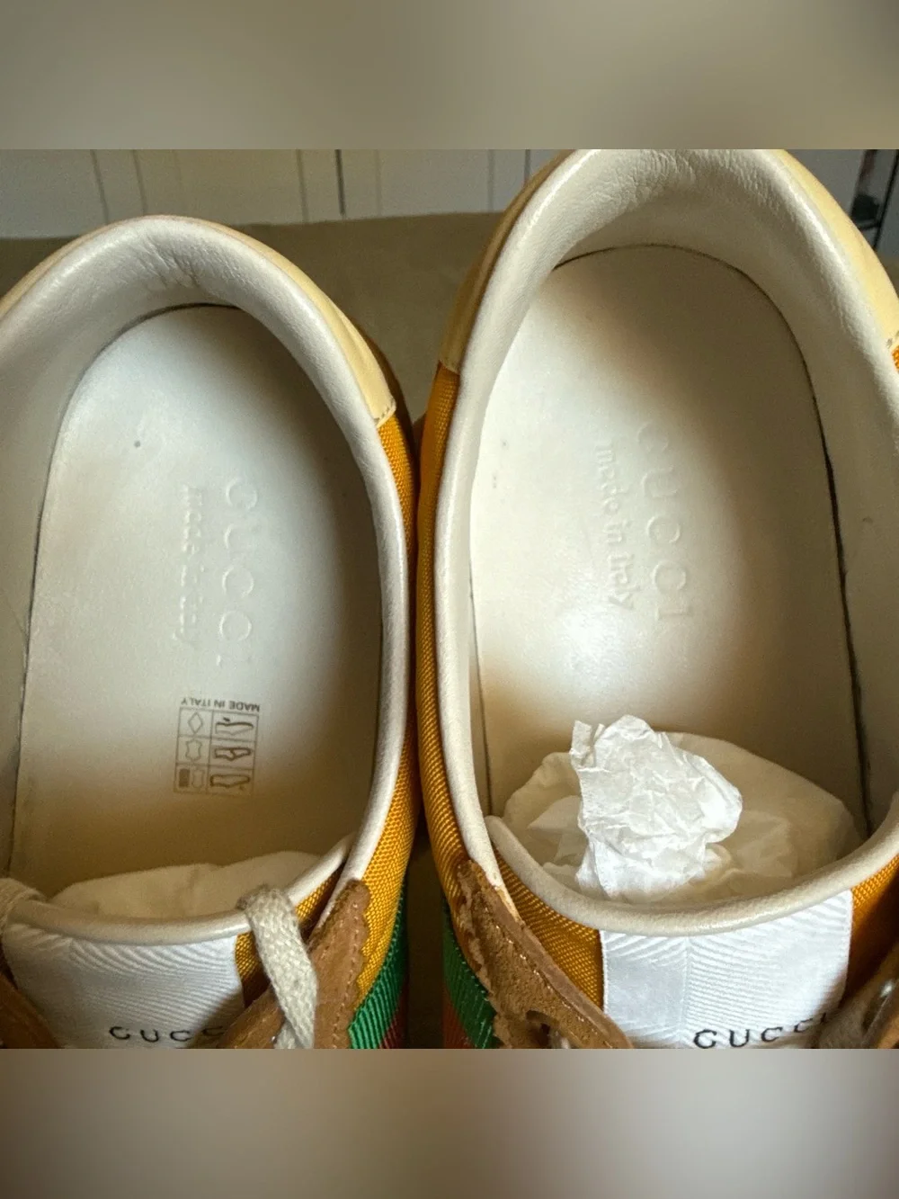 Gucci G74 Web Yellow Sneakers Men’s Size 8 Style 521682